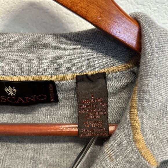 Mens Toscano Button Collar Polo Sweater Large Plaid Gray 100% Wool Made in Italy - Picture 6 of 14